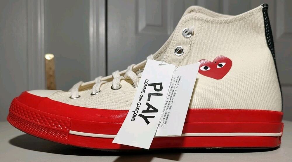 CDG Comme des Garcons x Converse Sneakers Hi Men 8.5 Wms 10.5 White Red Sole New